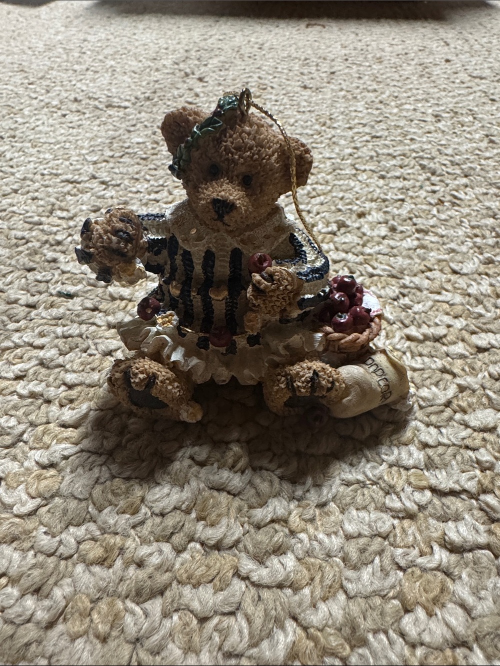 Teddy Bear Figurine Ornament in Tan, Cream & Black